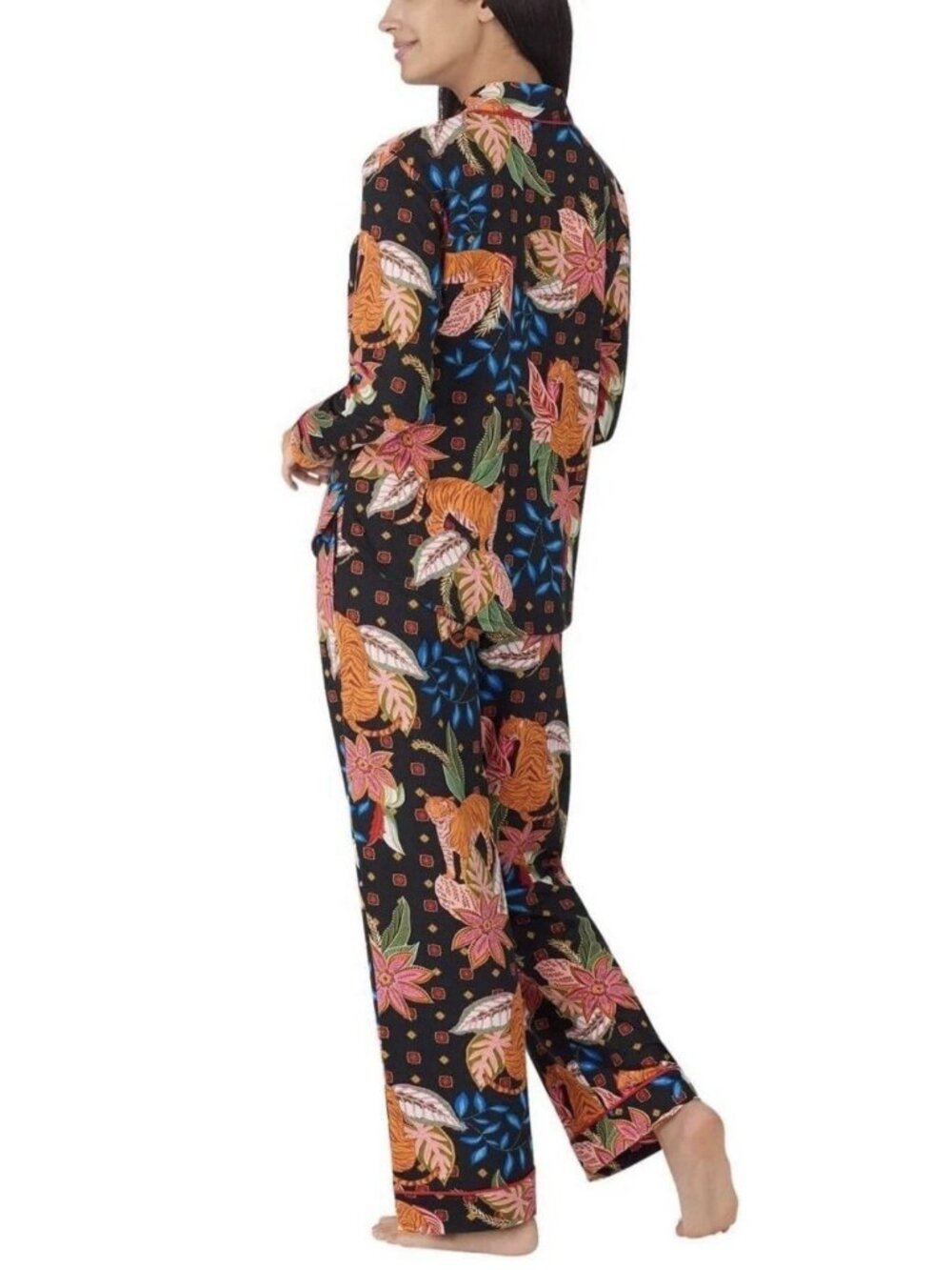 Room Service Women's Tiger Black Orange Multi Floral Pajama Set PJs S Small NEW - Picture 4 of 16